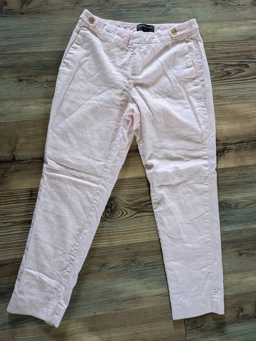 Banana Republic Avery Button Light Pink Lined Straight Leg Cotton Linen Pants 2